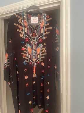 Johnny Was Black Tunic Dress with Multicolor Embroidery